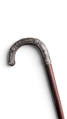 a close up of a walking stick on a white surface