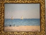 une photo d'un tableau représentant des voiliers sur l'eau