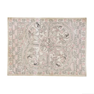 un tapis blanc et rose orné d'un motif floral