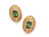 pair of green tourmaline and diamond earrings
