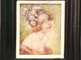 une peinture à l'huile représentant une jeune fille avec des fleurs dans les cheveux