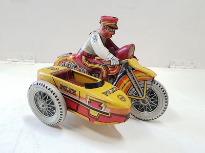 MARX (USA, v.1948) moto sidecar de police, en tôle lithograp…