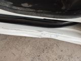 a black cat sitting on the bumper of a white car