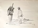 dessin représentant deux hommes debout l'un à côté de l'autre sur une plage