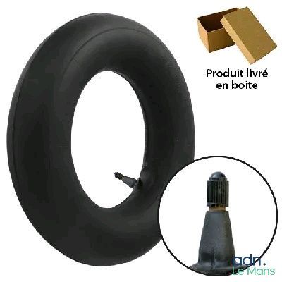 une image représentant un pneu noir sur lequel est posée une boîte marron