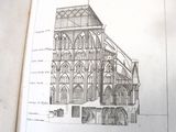 dessin représentant un grand bâtiment surmonté d'un clocher