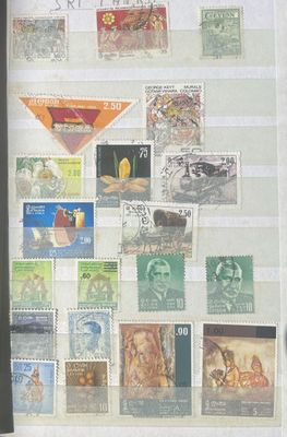 a picture of a picture of a collection of stamps on a wall