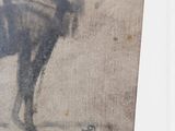 a painting of a man riding a horse on the beach