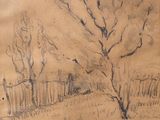 a drawing of a tree in the middle of a field