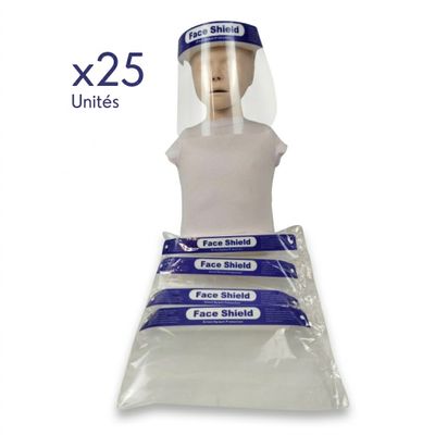 a close up of a mannequin wearing a face shield on a white background