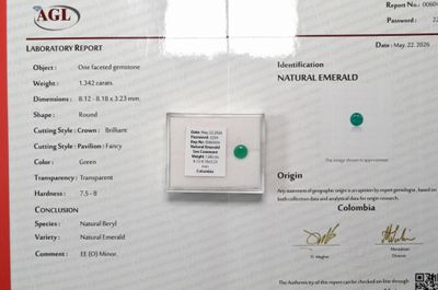 un certificat sur lequel figure l'image d'une pierre verte