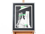 la photo d'un tableau représentant une femme coiffée d'un chapeau, posé sur un chevalet