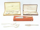 three silverware items including a knife, fork and spoon in a case