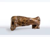 an image of a wooden bench on a white surface with a white background