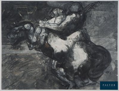 un dessin en noir et blanc représentant un cheval avec une guitare sur le dos