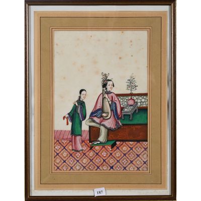 une peinture représentant un homme et une femme assis sur un banc
