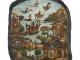 an image of a painting on a stone of a boat in the water