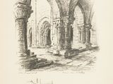 une image représentant un dessin d'un bâtiment avec des arcades et des piliers