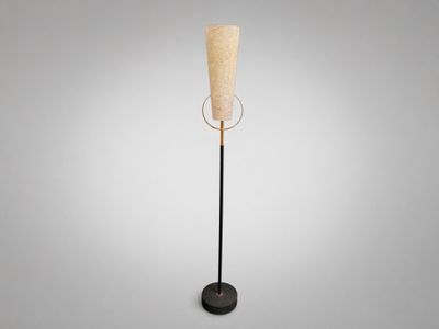 Jean GANDELIN (XX) Lampadaire en laiton, métal laqué et abat…
