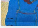 a stamp with a picture of a man in a blue suit