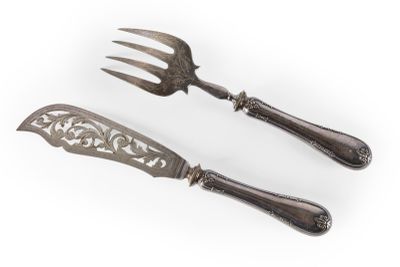 SERVICE A POISSON manche argent fourré et métal argenté grav…