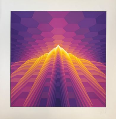 une image représentant une photo d'une peinture abstraite représentant une montagne