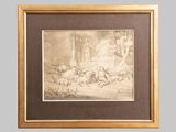 an image of a drawing of a group of animals in a wooded area