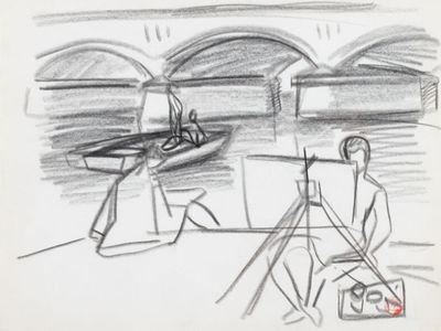 Raymond ESPINASSE (1897-1985) Peintres peignant la Garonne