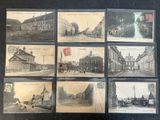 several old postcards of old buildings and people walking on the street