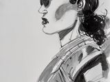 sketch of a woman with sunglasses and a scarf