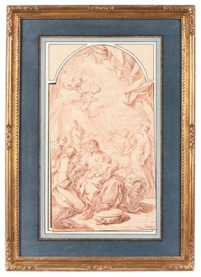 un dessin d'un tableau représentant la vierge et l'enfant dans un cadre en or