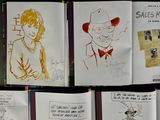 sketches of a man in a hat and a woman in a dress