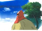 an image of a woman wearing a red hood and a red scarf