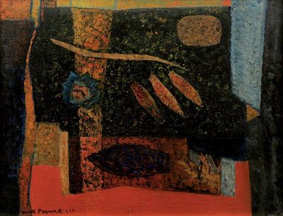 une peinture représentant une peinture d'un poisson posé sur une table