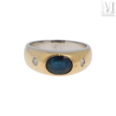 Bague saphir Bague en or gris 18K (750°/°°) centrée d'un sap… - Photo 1