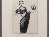 une image représentant un dessin en noir et blanc d'une femme tenant un oiseau