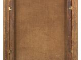 an old wooden picture frame with a brown linen backing
