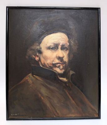 an oil painting of a man in a brown coat smoking a cigarette