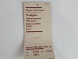 a tag that says dustpan on it on a white surface