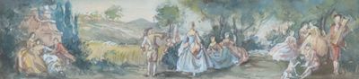 un tableau représentant un groupe de personnes se promenant dans les bois