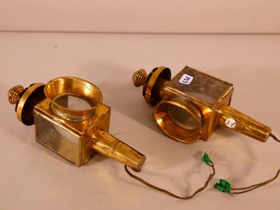 Paire de lanternes de calèche en laiton. Fin XIXème. - Photo 1