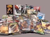 a lot of comic books that are on the table