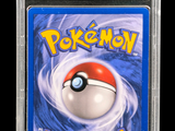 a close up of a pokemon card in a plastic case