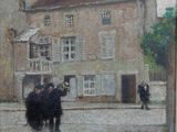 un tableau représentant un groupe d'hommes marchant dans la rue