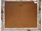 an old wooden picture frame with a brown and white paint on it