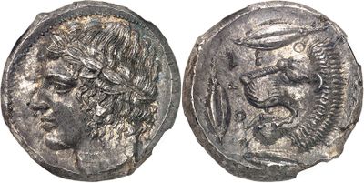 a silver coin with an image of a man and a woman on it