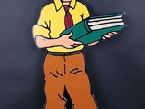 cartoon of a man holding a book and a book in his hand