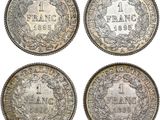 four silver coins with the names of france, france and france on them