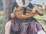 painting of a woman playing a lute sitting under a tree