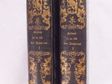 une paire de livres anciens ornés de motifs dorés, posés sur une surface blanche
